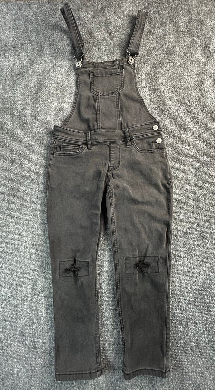 Abercrombie Kids Black Distressed Denim Overalls Girls Size 7/8 Adjustable